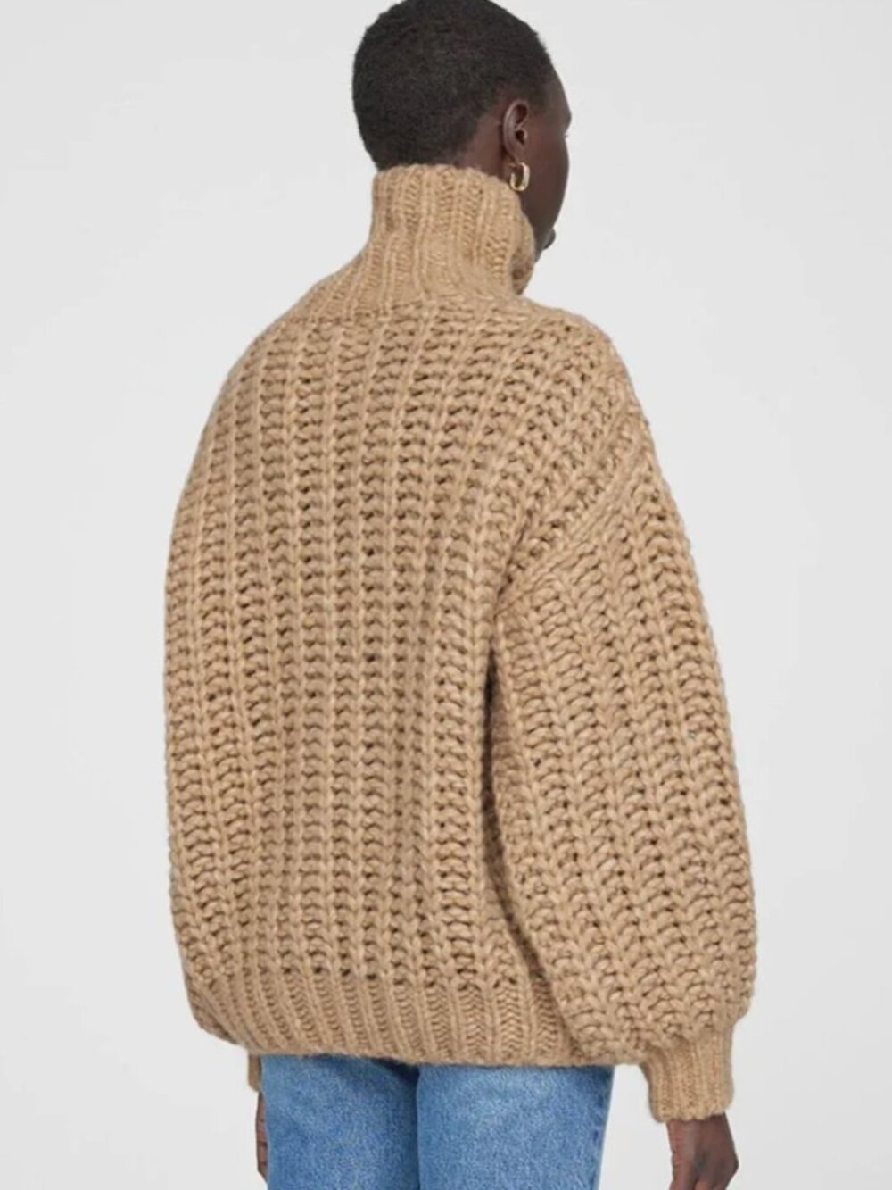Anine Bing Iris Pullover Sweater Oatmeal Chunky Turtleneck Tan Oversized Wool XS - Picture 4 of 8
